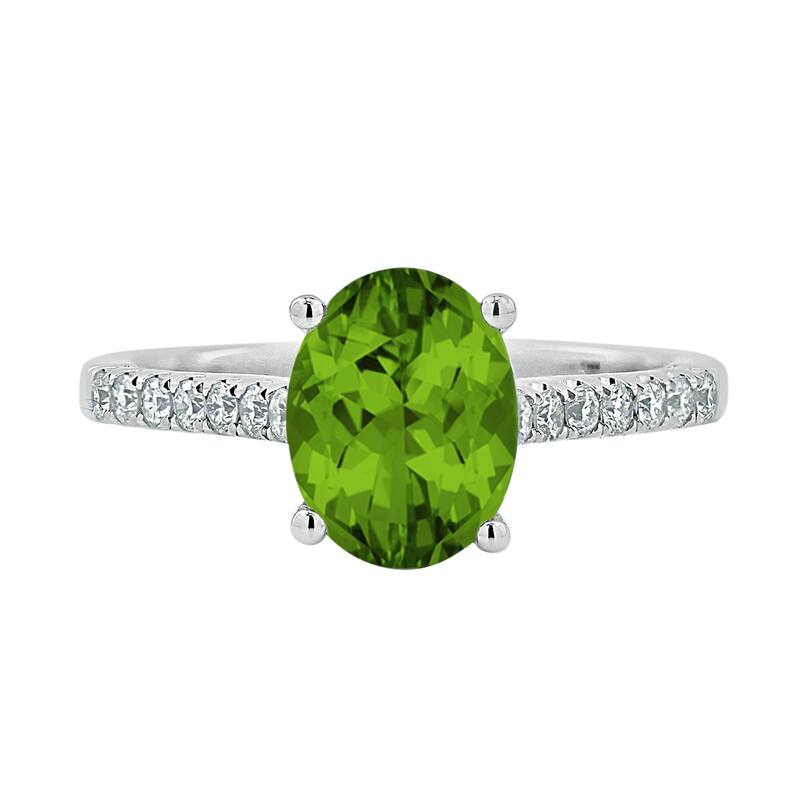 Auriya 1 1/2ct Fancy Oval Peridot and Diamond Engagement Ring 1/4ctw 14k Gold
