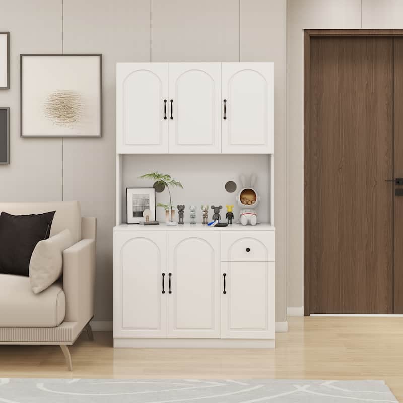 Tall Storage Cabinet White Pantry Cabinet Sideboard wMicrowave Stand