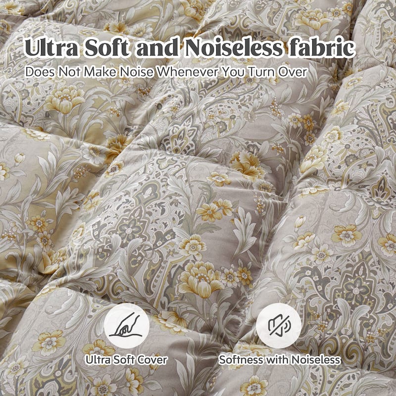 All Season Paisley Floral Printed Vintage White Goose Feather Down Comforter