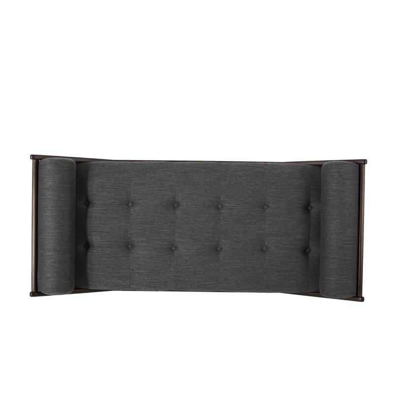 Charcoal Modern 65" Button Tufted Chaise Lounge Chair with Bent Wood Desing and Rolled Accent Pillows