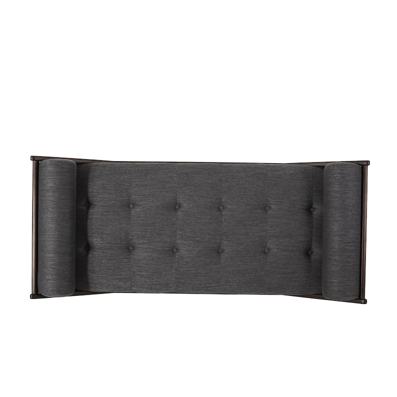 Modern 65" Button Tufted Chaise Lounge Chair with Bent Wood Desing and Rolled Accent Pillows