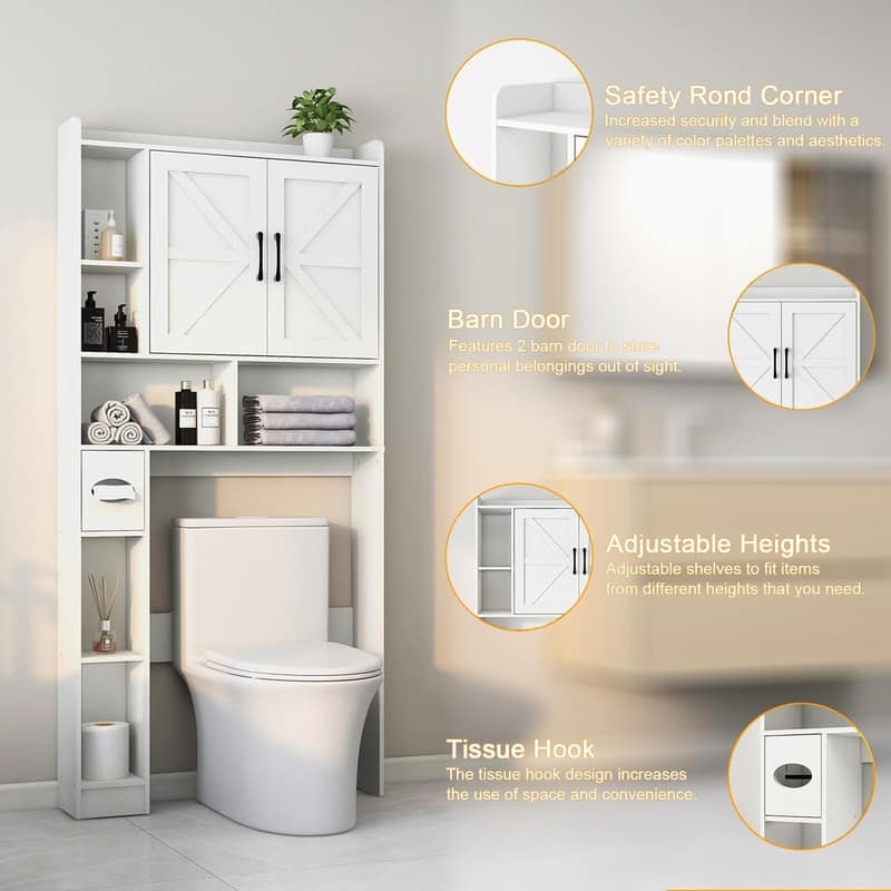 Over The Toilet Storage Cabinet - 7.9"D x 32"W x 67"H