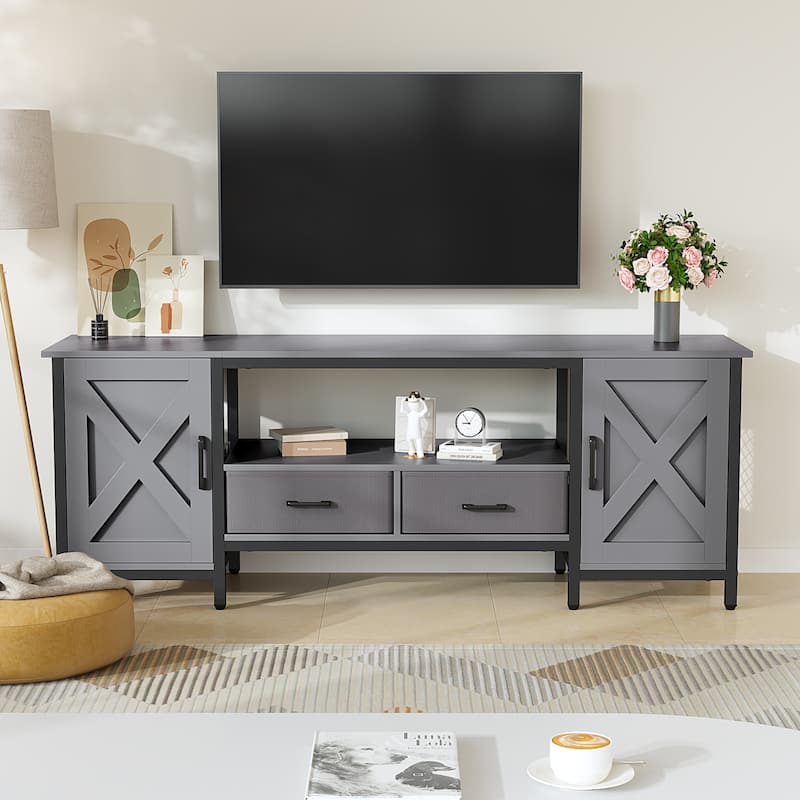 Farmhouse TV Stand for up to 65" TV with Storage Cabinets and Drawers