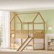 preview thumbnail 9 of 14, Wooden House Bunk Bed with Convertible Slide and Ladder,Twin Over Twin Natural Wood - Twin