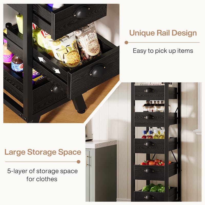 Wood Fruit and Vegetable Storage Rack, 5-Tier Kitchen Pantry Storage Cabinet