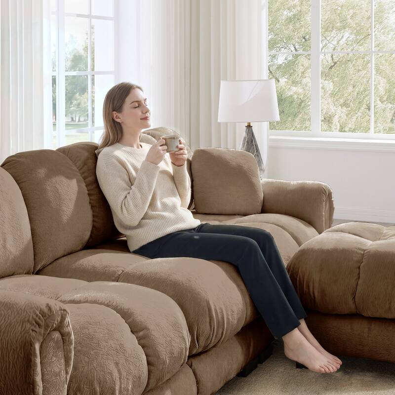 103.9" Modular Chenille Sectional Sofa with Pillows and Quilted Cushions