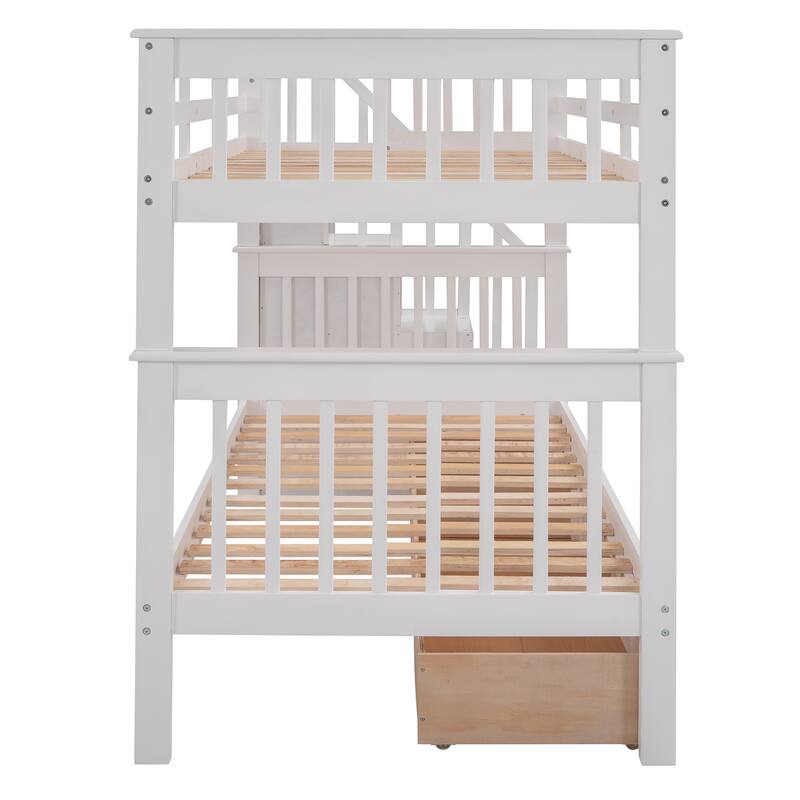 Stairway Twin-Over-Twin Bunk Bed with Three Drawers for Bedroom, Dorm