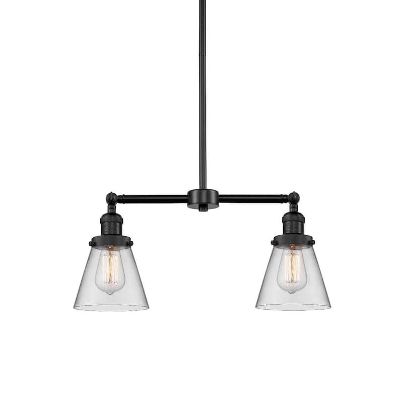 Innovations Lighting Small Cone 2 Light 21" Wide Linear Chandelier - Matte Black / Clear