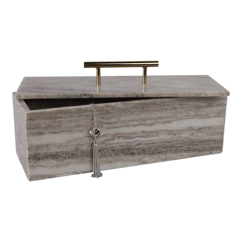 Marble Decorative Box Lidded Container Modern Handle Accent Luxury