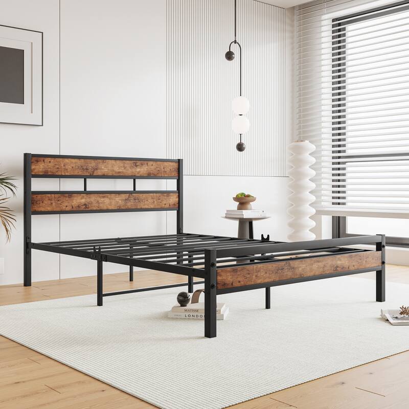 Metal Wood Platform Bed Frame with Slats