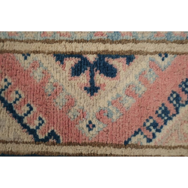Hand Knotted Oriental 100% Wool Carpet Traditional Geometric Beige & Ivories Kazak Runner Rug - 16' 3'' X 3' 2''