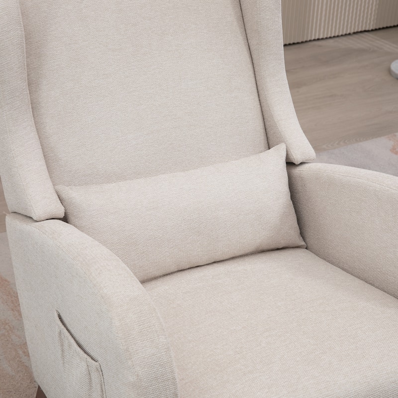 High back Upholstered Accent Rocking Chair Nursery Chair With Retractable Footrest