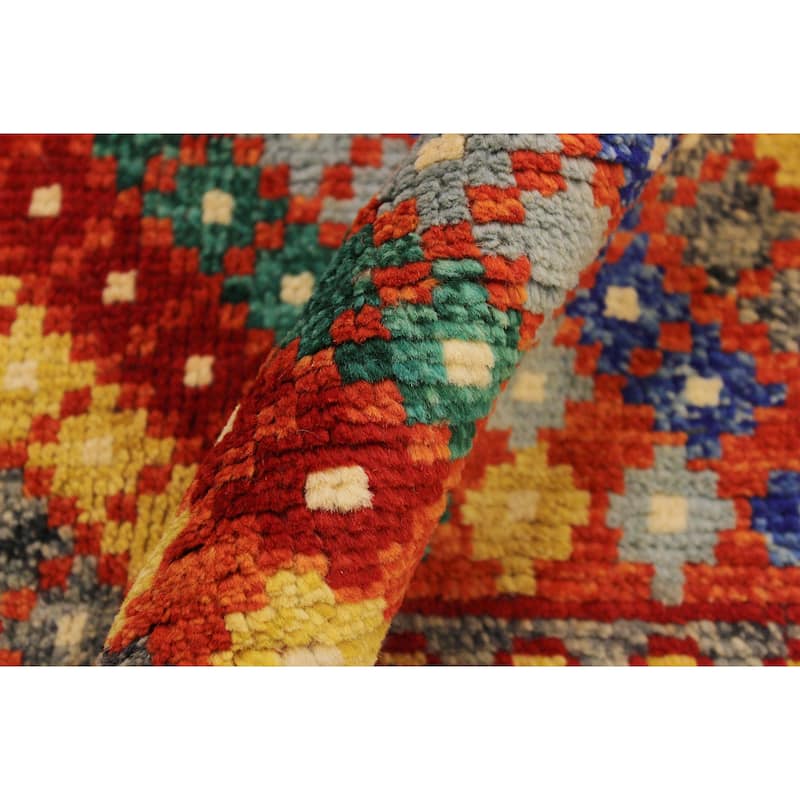 Modern Balochi Abbott Orange/Blue Hand Knotted Wool Rug - 5'1'' x 6'7''