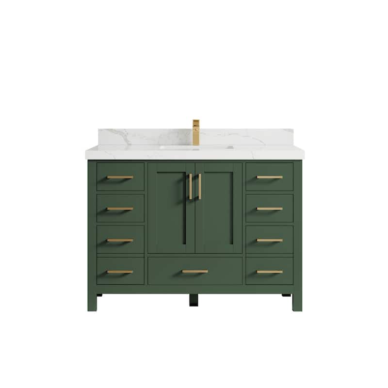 Willow Collection 48 in. W x 22 in. D Malibu Single Sink Bathroom Vanity with Countertop - 2" Calacatta Laza - Lafayette Green