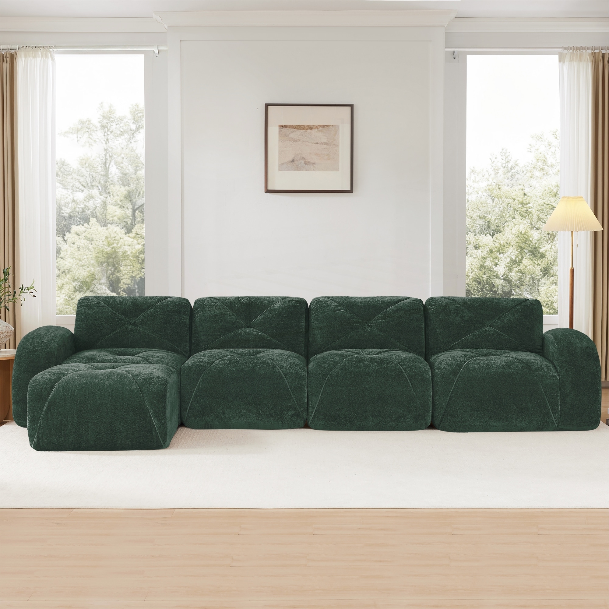 L-shaped Soft Velvet Fabric Tufted Design sofa