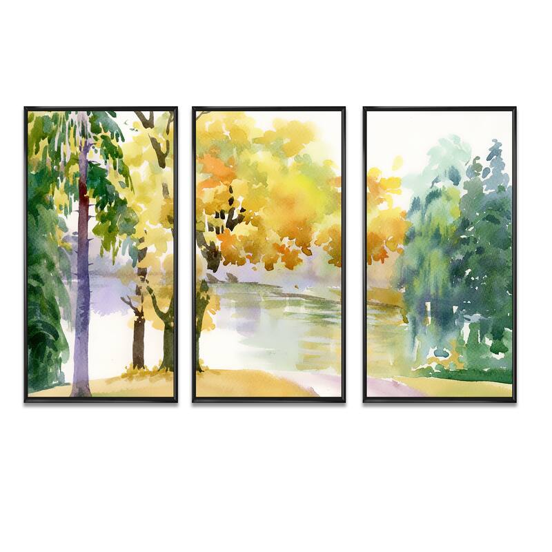 Designart "Beautiful Autumn Forest Watercolor" Landscape Framed Artwork