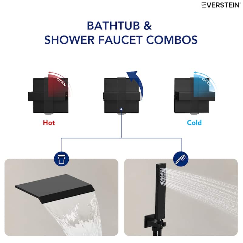 Waterfall Tub Faucet with Rough-in Valve,Wall Mounted Tub Spout with Handheld Shower