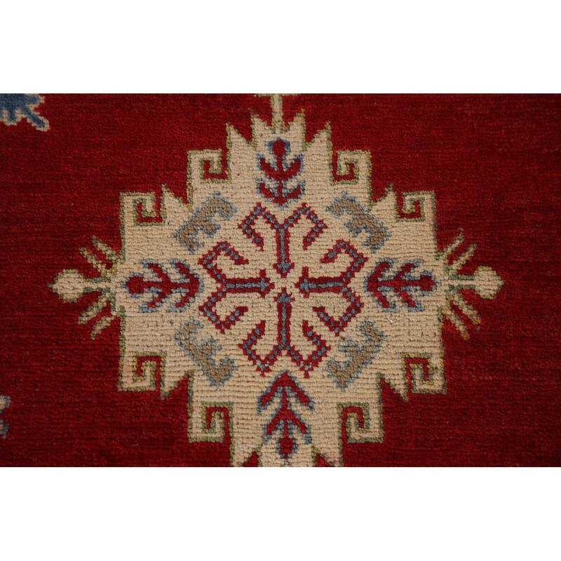 Red Geometric Kazak Oriental Area Rug Handmade Traditional Wool Carpet - 9'7" x 13'1"