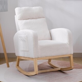 Modern Accent Rocking Chair with Solid Wood Legs and Side Pocket - Bed ...