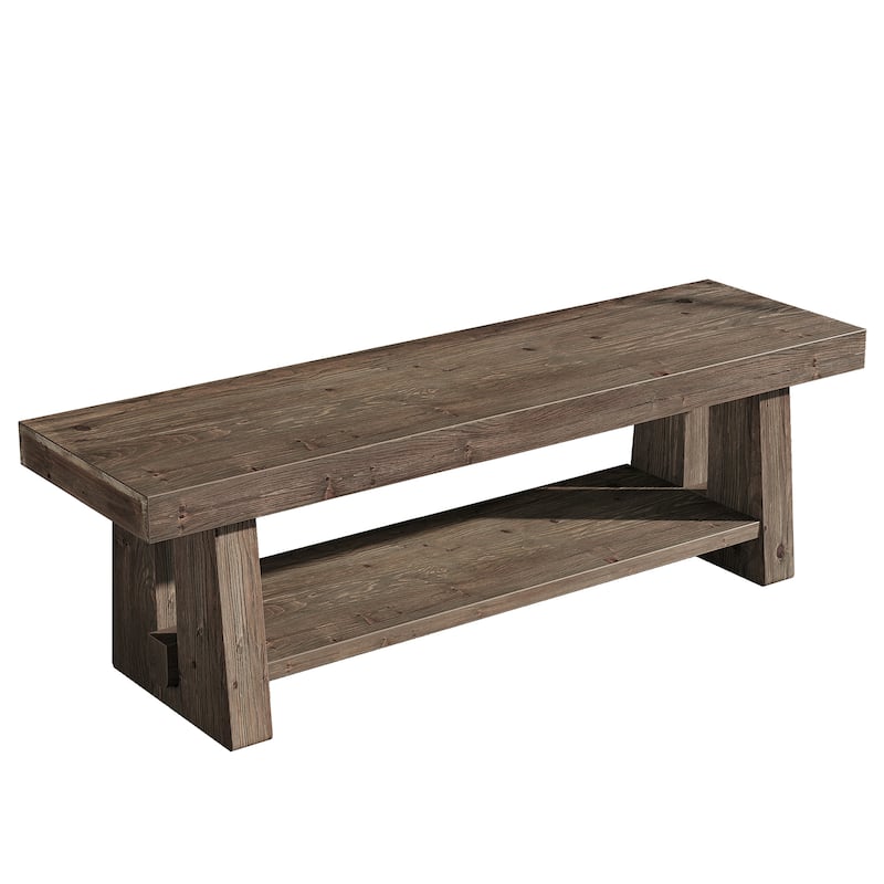 2-Tier Solid Wood Entryway Bench with Shelves, Dining Bed End Accent Seat for Dining Room Living Room Hallway Bedroom
