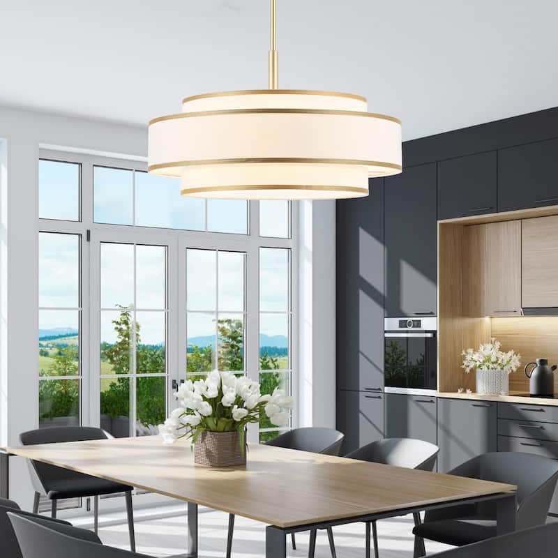 GetLedel 5-Light Double Shaded Dimmable Drum Chandelier - Gold
