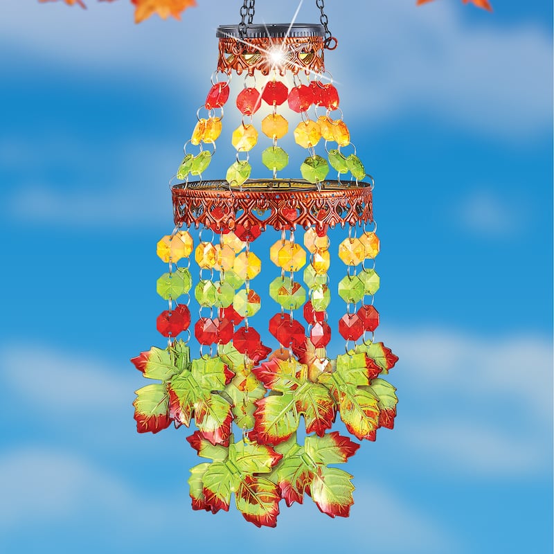 Solar Powered Fall Leaves Hanging Garden Mobile - 6 x 22 x 6 - Green - 6 x 22 x 6 - Plastic