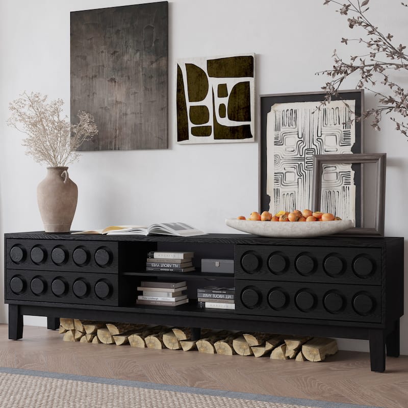 Mid-Century Modern TV Stand with 4 Drawers, Entertainment Console for TVs up to 75", Wood Media Center for Living Room