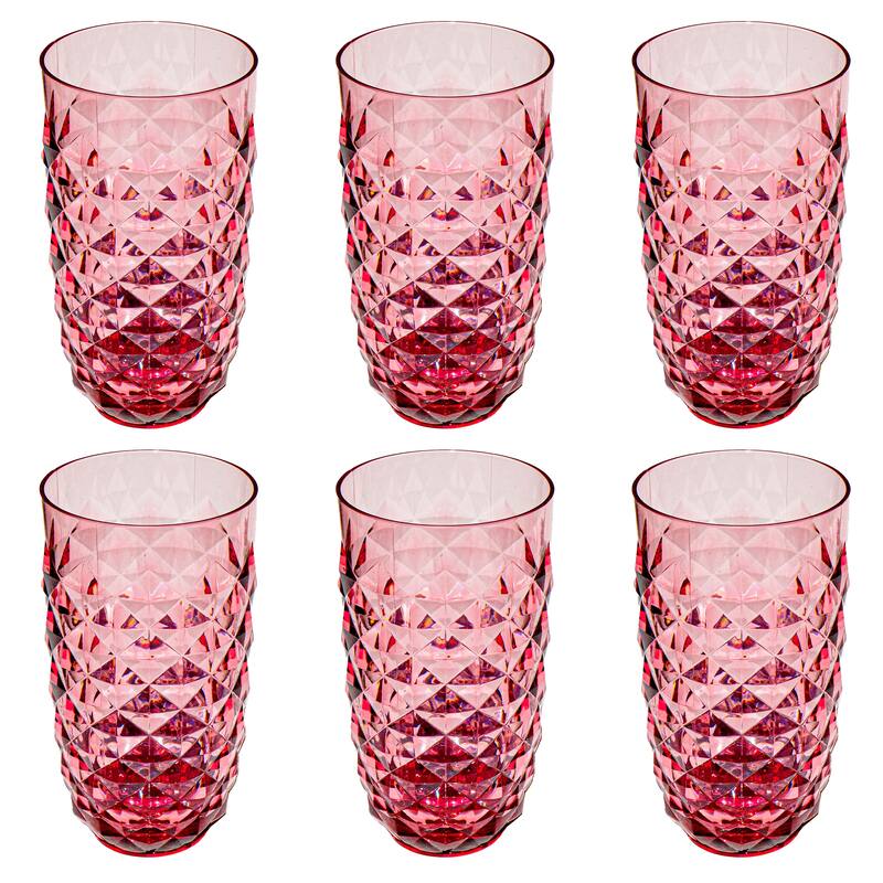 Abode Homewares Diamond Cut Acrylic Drinking Glass - 23 oz - Set of 6 - Pink