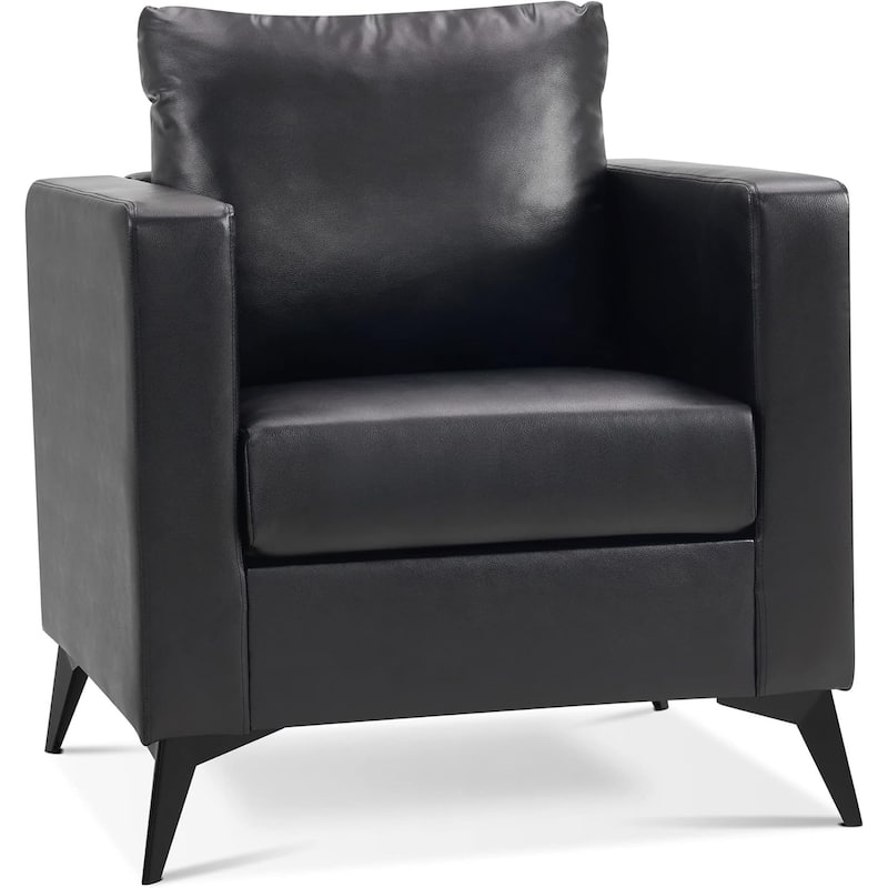 MCombo Modern Accent Chair, Club Armchair with Metal Legs, Faux Leather Single Sofa Chairs