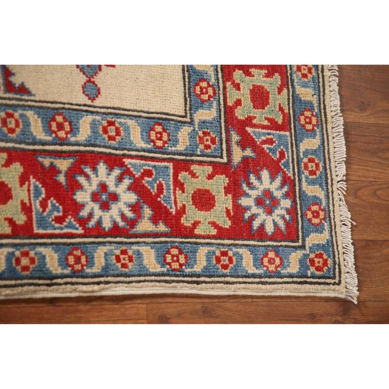 Geometric Grey Kazak Foyer Rug Hand-Knotted Wool Carpet - 2'6" x 3'11"