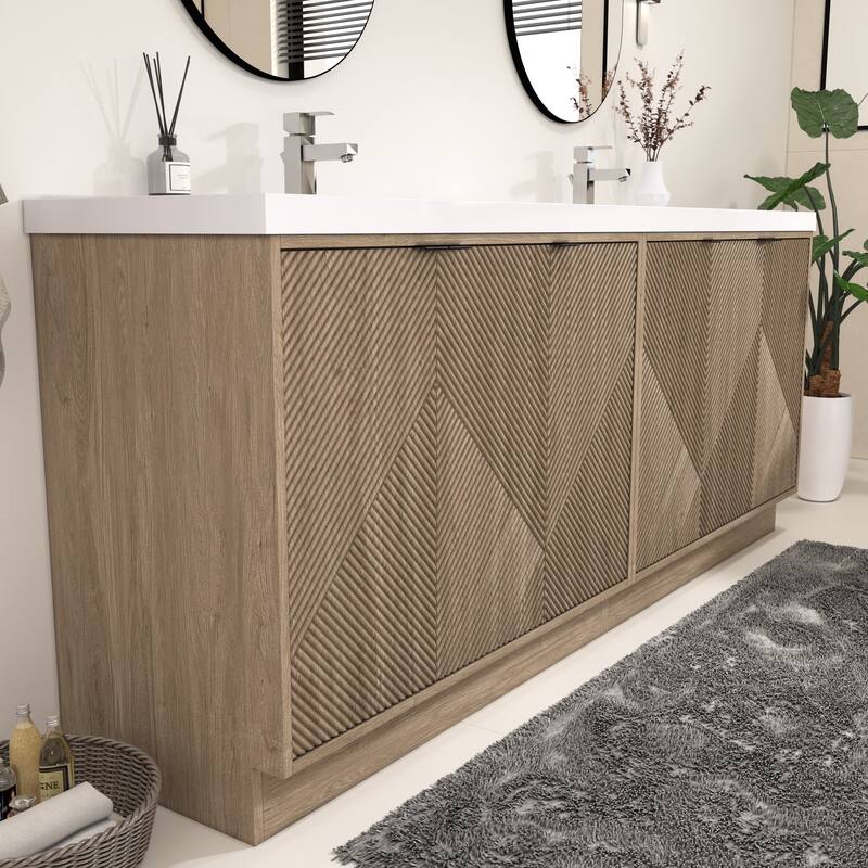 Milano 84" Freestanding Bathroom Vanity with Double White Sink