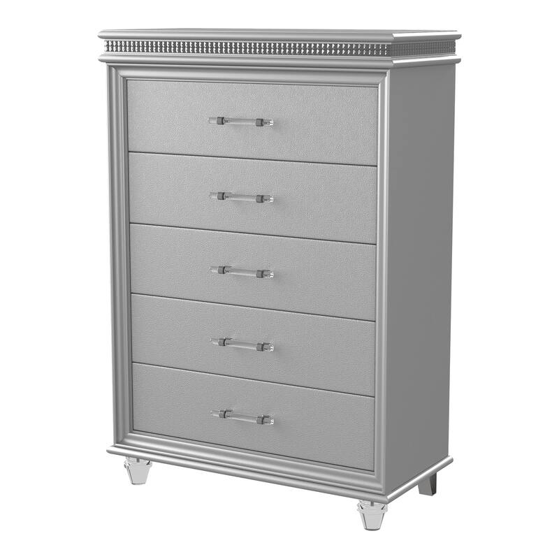 Xian Contemporary Solid Wood 5-Drawer Chest by Furniture of America - Silver
