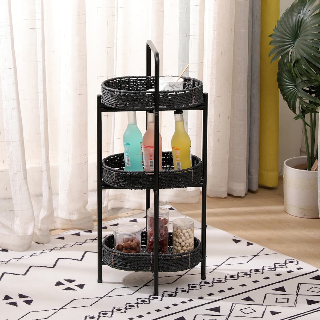 Small Handwoven Side Tables 3-Tier