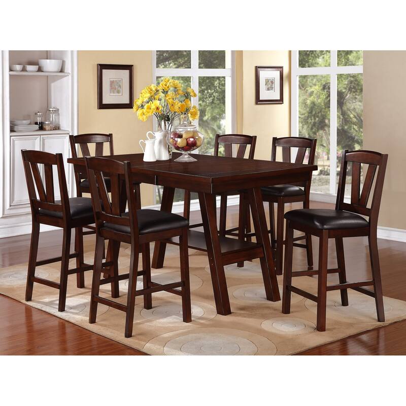 Dining Table Rectangle Dining Table w Shelve 1pc Counter Height Table Only Rubber wood Dark Walnut Finish Dining Room Fu