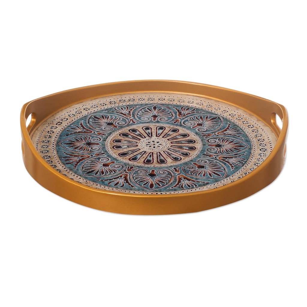 Novica Handmade Heart Mandala Reverse-Painted Glass Tray (12 Inch)