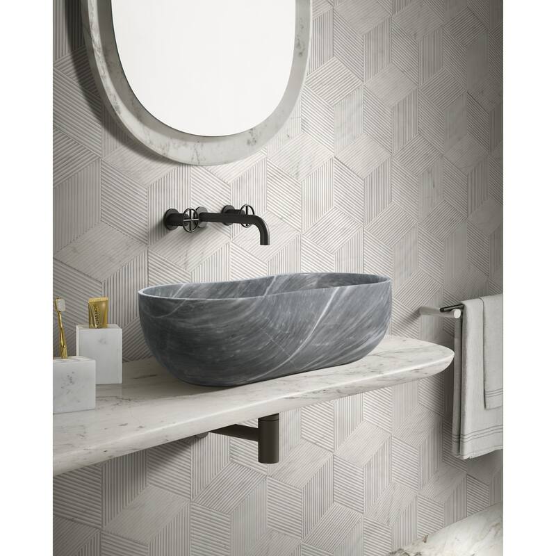 Roomfitters Marble Bathroom Vessel Sink, Natural Stone Countertop Wash Basin, Polished Oval Vanity Sink