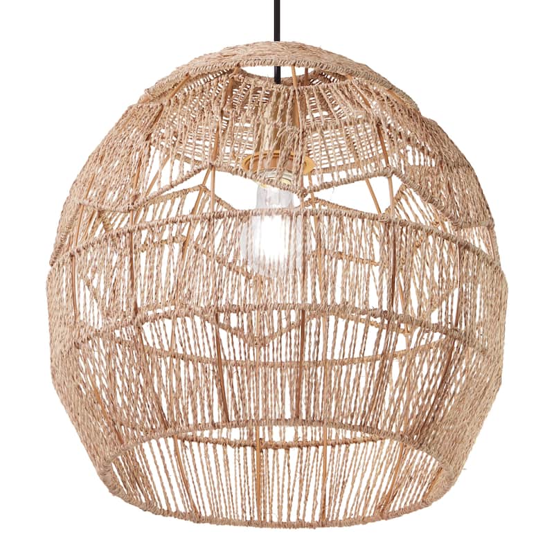 Charlotte River of Goods Metal and Woven Hemp Rope Hanging Pendant Light - 15.5" x 15.5" x 15.75/62.75"