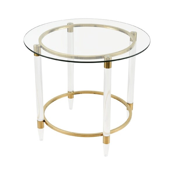 28” Gold Metal and Acrylic Stand with Clear Glass Round Accent Table - N/A