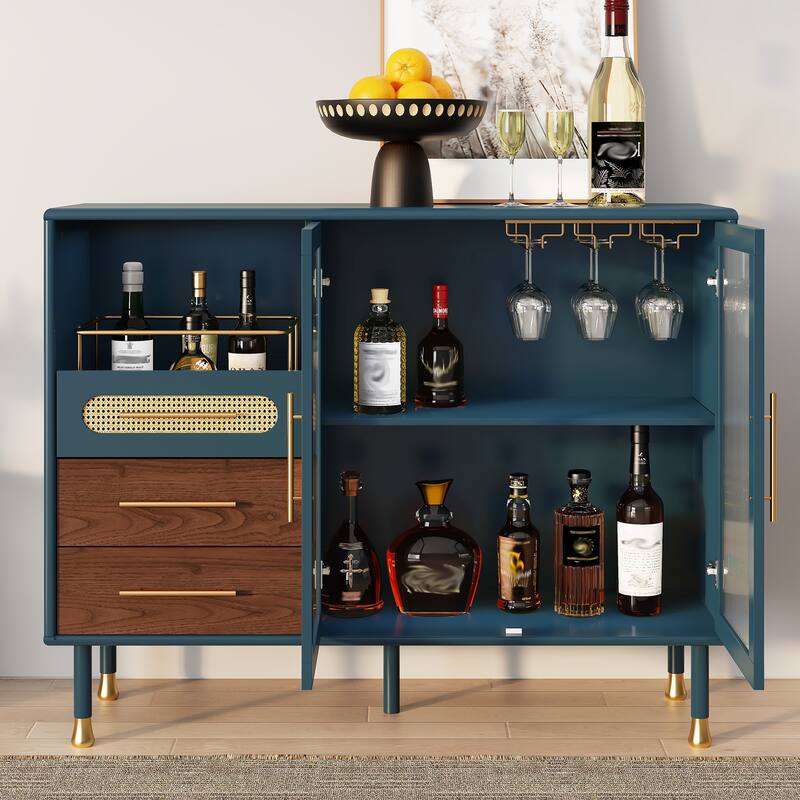 Accent Cabinet with Adjustable Shelves & Wine Rack Modern Bar Cabinet