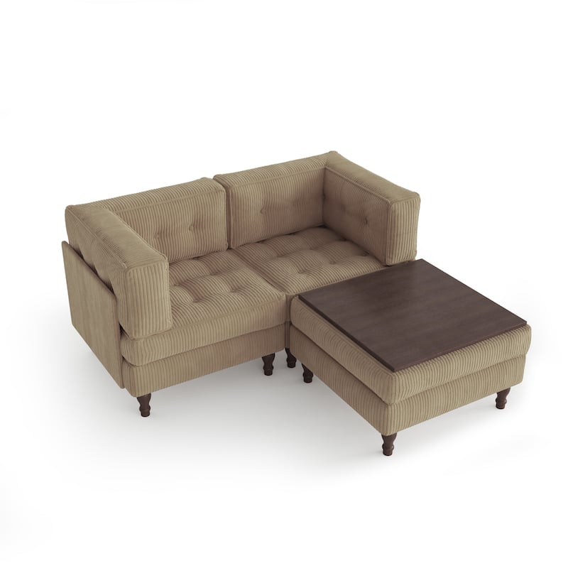 Corduroy Upholstered Modular Corner Sectional Sofa with Reversible Ottoman
