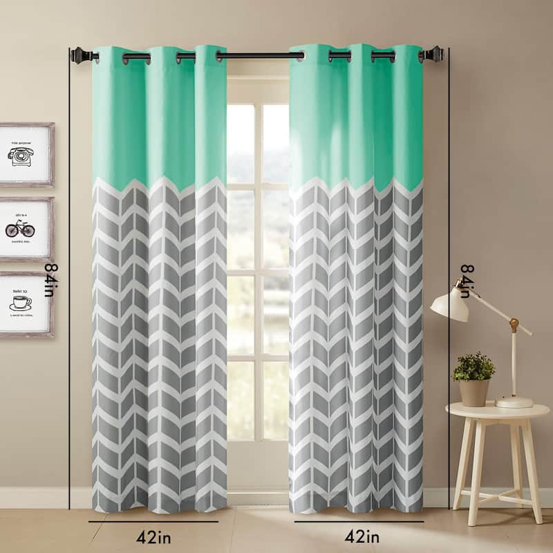 Chevron Printed Room Darkening Grommet Top Panel Pair - Aqua