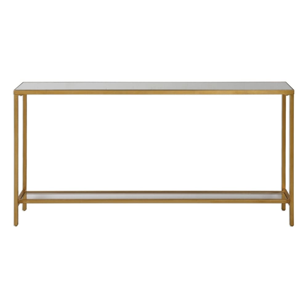Uttermost 24685 Hayley 60 Inch Wide Metal Console Table With Mirrored Top And Gl Antiqued Gold Leaf Uttermost 24685 Hayley 60 Inch Wide Metal Console Table With Mirrored Top And Gl Antiqued Gold Leaf