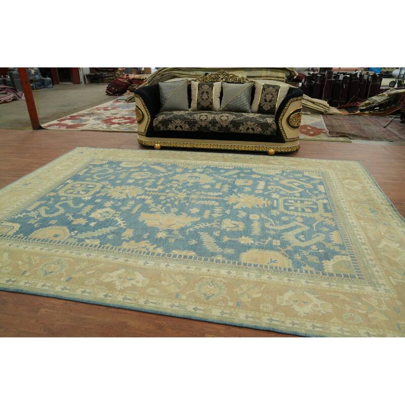 Vegetable Dye Blue Oushak Turkish Large Rug 10x14 - 13' 7'' X 10' 0''