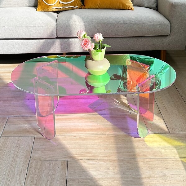 Iridescent Acrylic Oval Clear Coffee Table 38 W x 20 D x 14 H