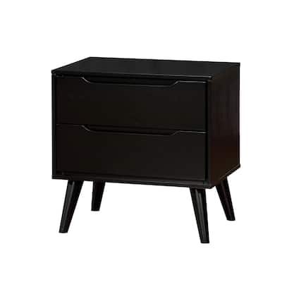 Black 2 Drawer 23.63 in. W Nightstand with Sturdy Drawer Pulls