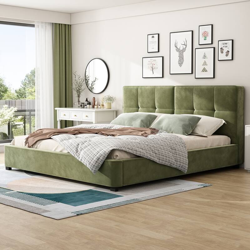 Upholstered Platform Bed King Size Velvet Bed Frame