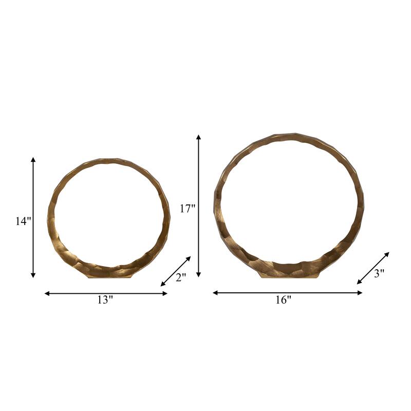 Sagebrook Home Set of 2 Hammered Metal Decorative Ring Sculptures