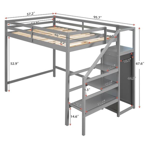Full Size Loft Bed Wood Kids' Beds with Builtin Storage Wardrobe and