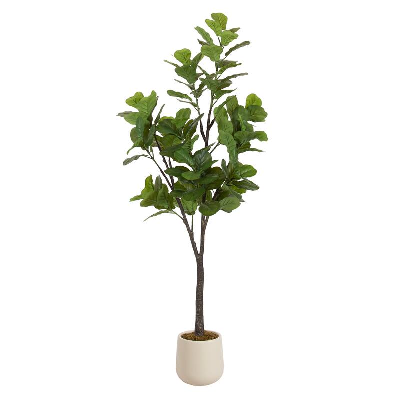 Kate and Laurel Fidmont Faux Fiddle Fig Tree - 6ft - Cream