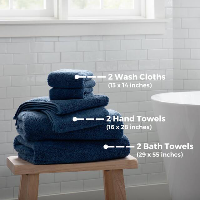 Linenspa Essentials Six Piece Luxury Cotton Towel Set - Blue